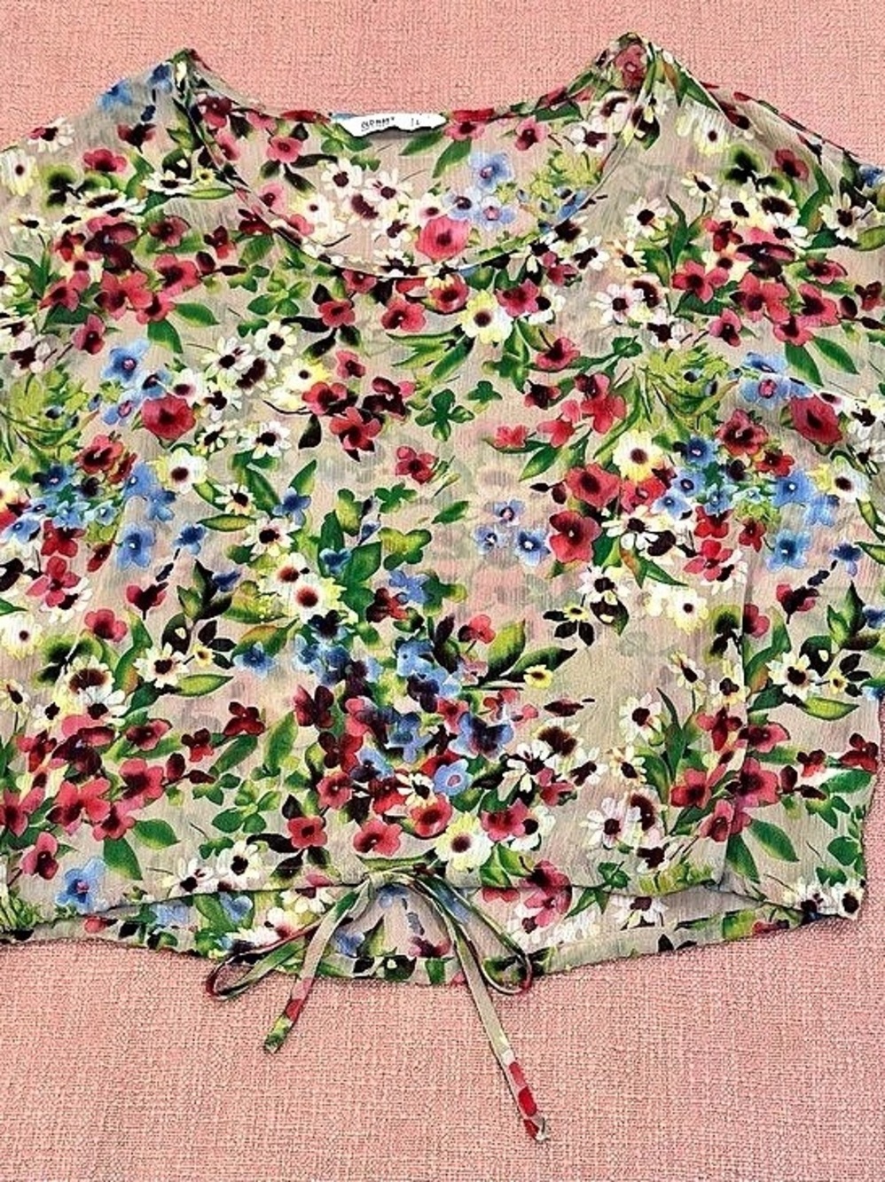 Floral sheer Blouse in Green & Pink Size Large